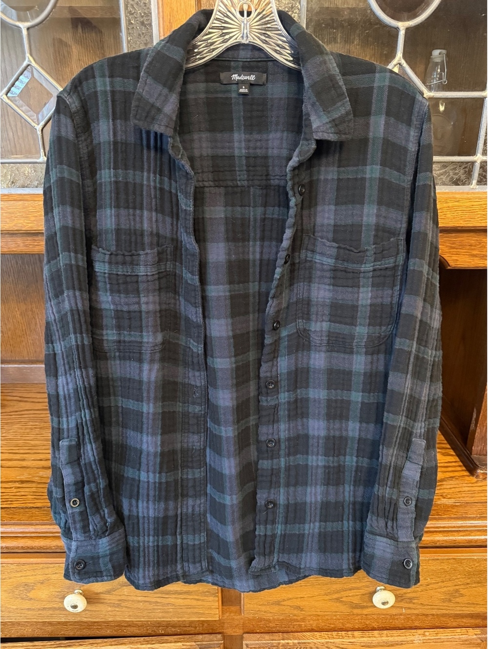 Madewell S Black Blue Plaid Flannel Button Up Shirt